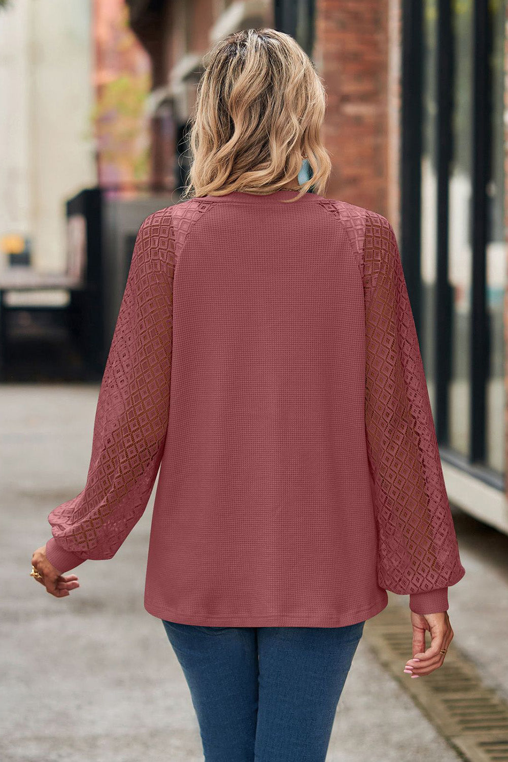 Black Waffled Knit Lace Long Sleeve Buttoned Cardigan