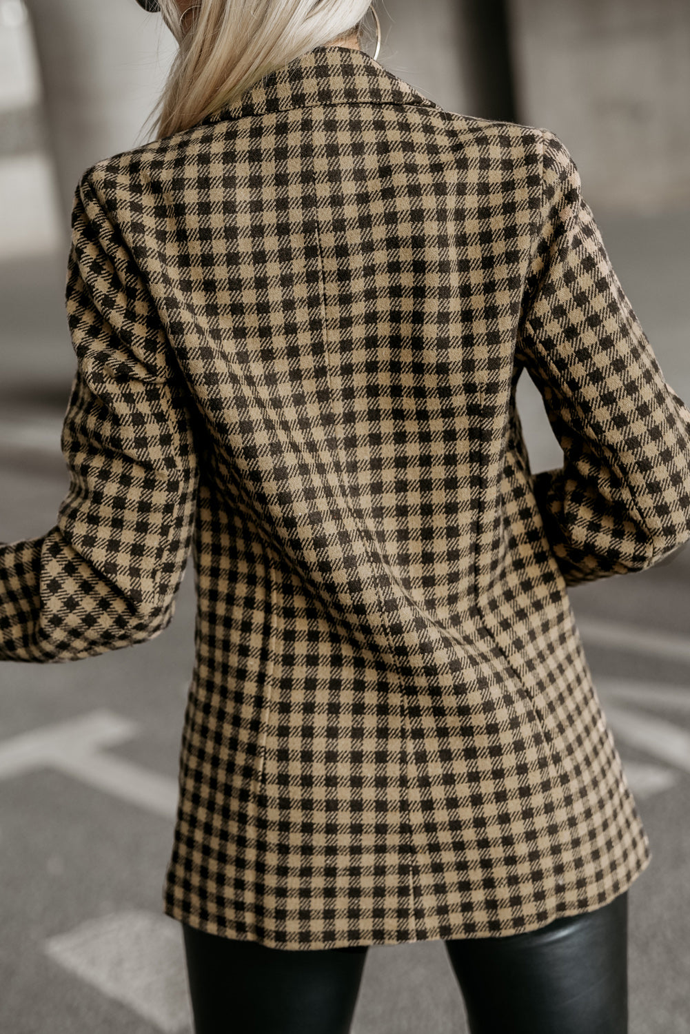 Brown Tweed Houndstooth Plaid Pattern Double Breasted Blazer
