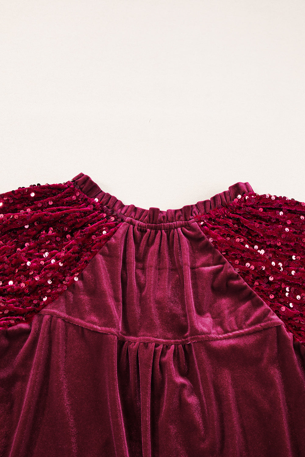 Evergreen Sequin Patchwork Sleeve Button Up Velvet Top