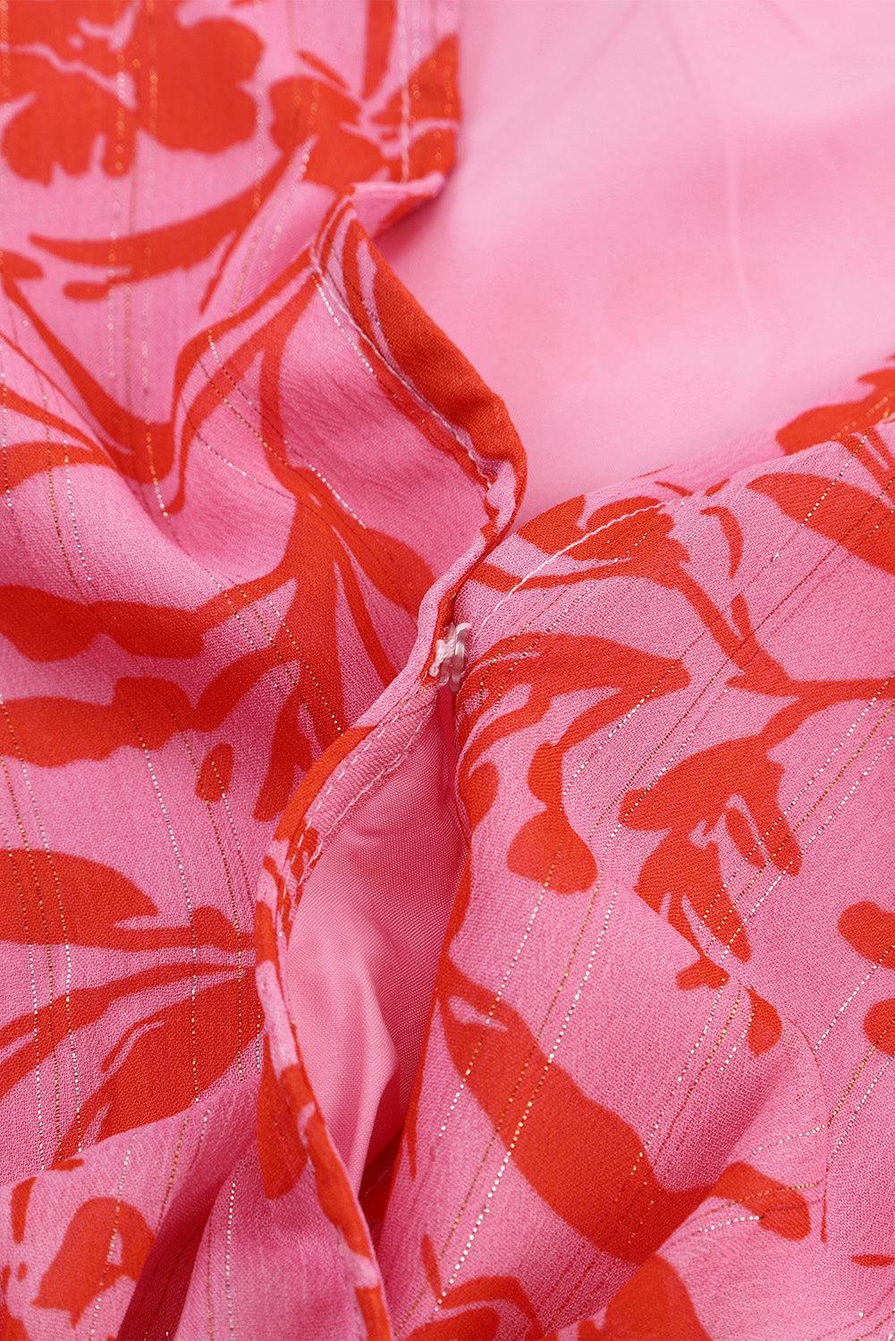 Red Floral Ruffle Layered Puff Sleeve Surplice Dress