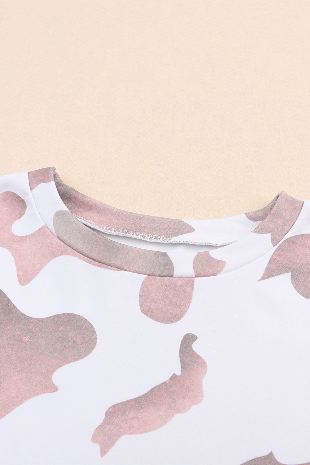 Brown Cow Spots Print Drop Shoulder Puff Sleeve Sweatshirt