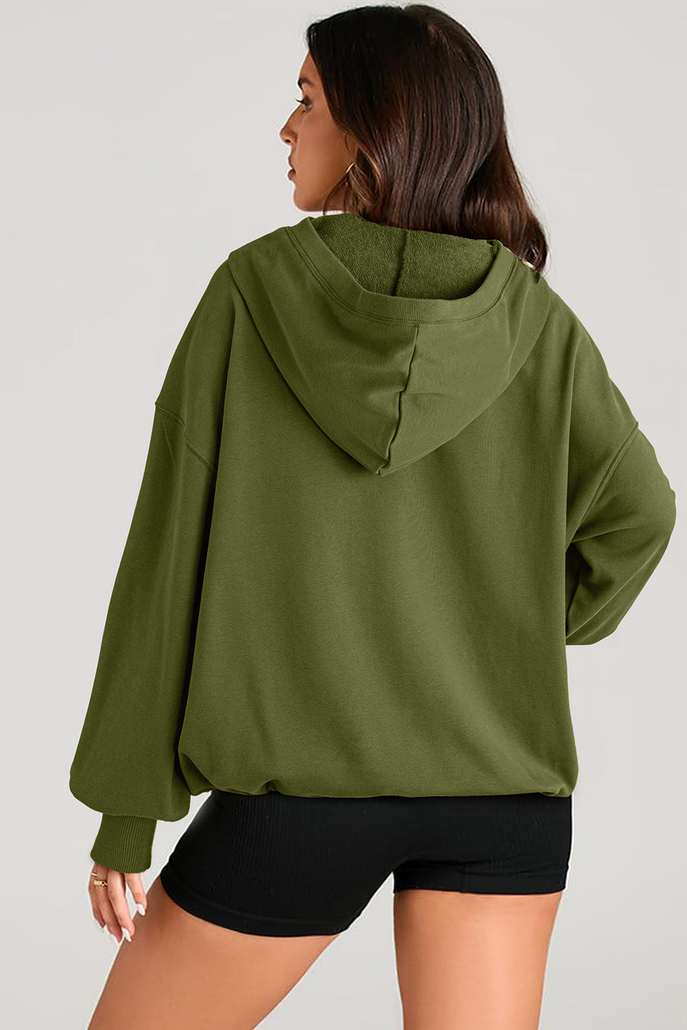 Parchment Solid Kangaroo Pocket Half Zipper Oversized Hoodie