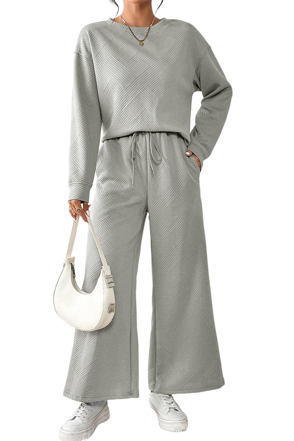 Gray Ultra Loose Textured 2pcs Slouchy Outfit