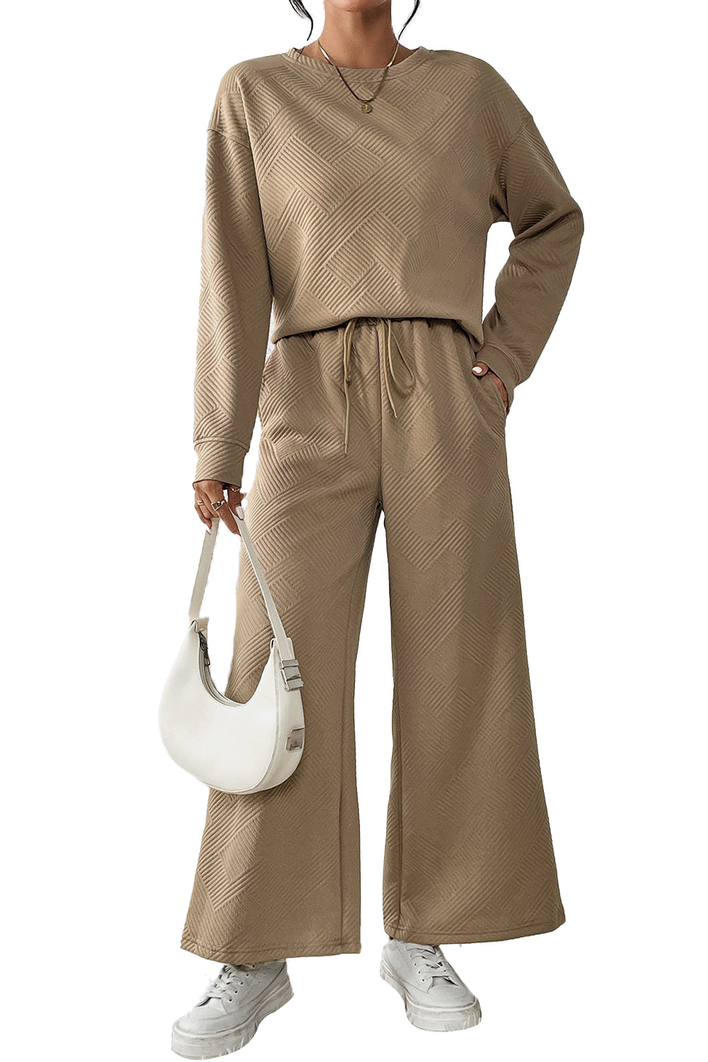 Gray Ultra Loose Textured 2pcs Slouchy Outfit