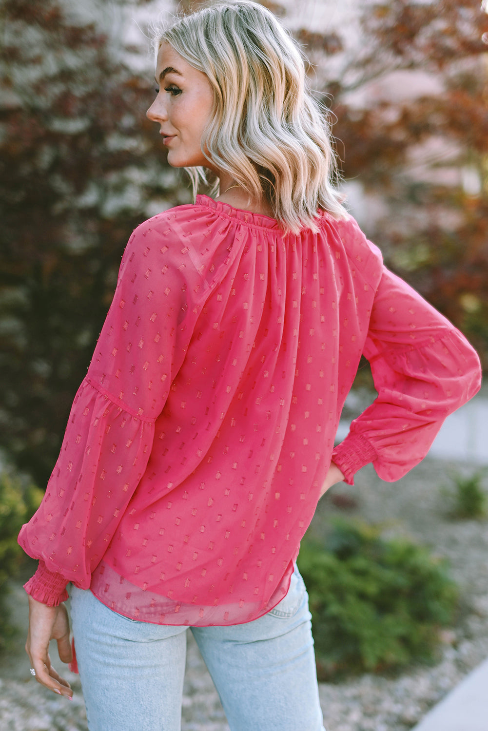 Rose Printed Tassel Tie Blouse