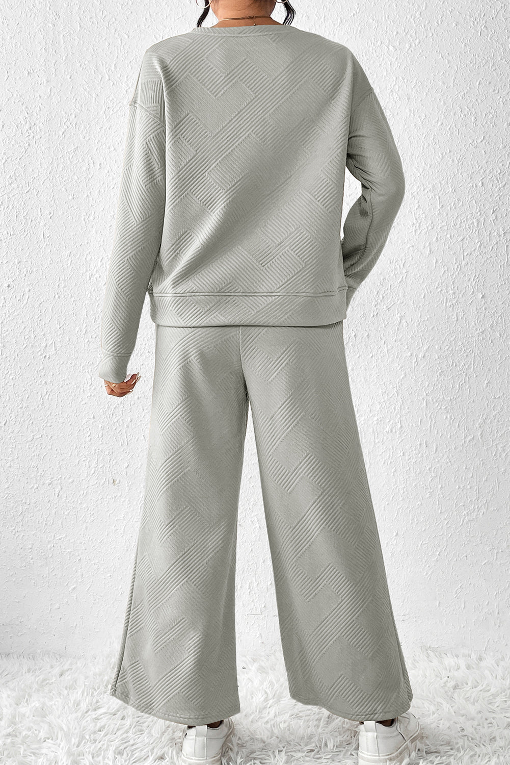 Gray Ultra Loose Textured 2pcs Slouchy Outfit