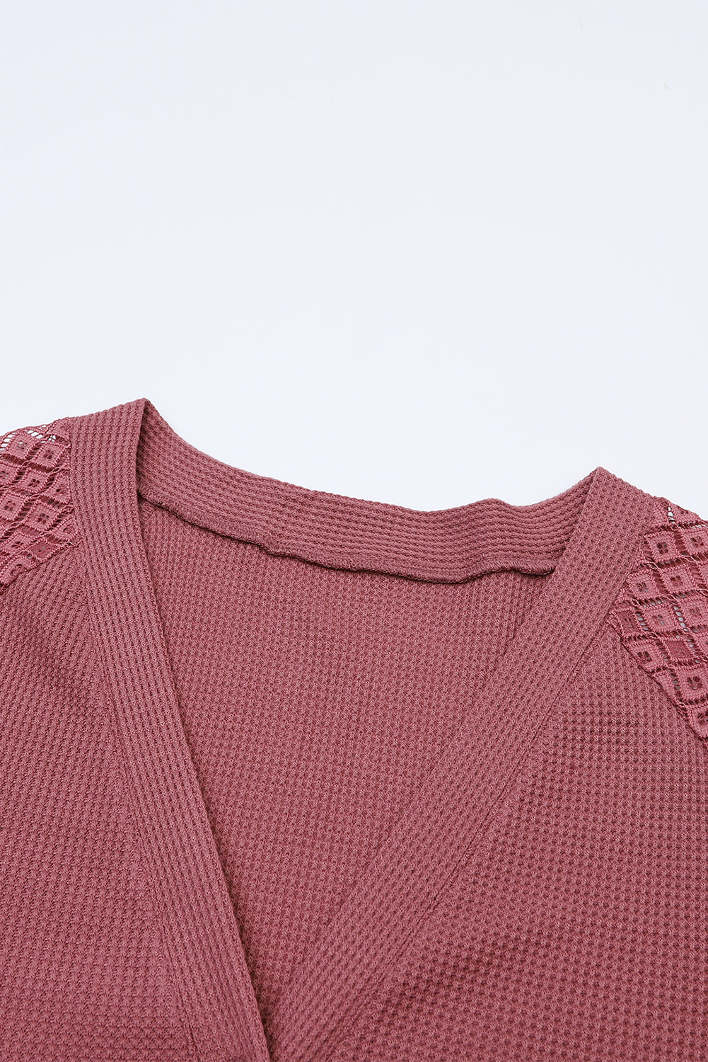 Black Waffled Knit Lace Long Sleeve Buttoned Cardigan