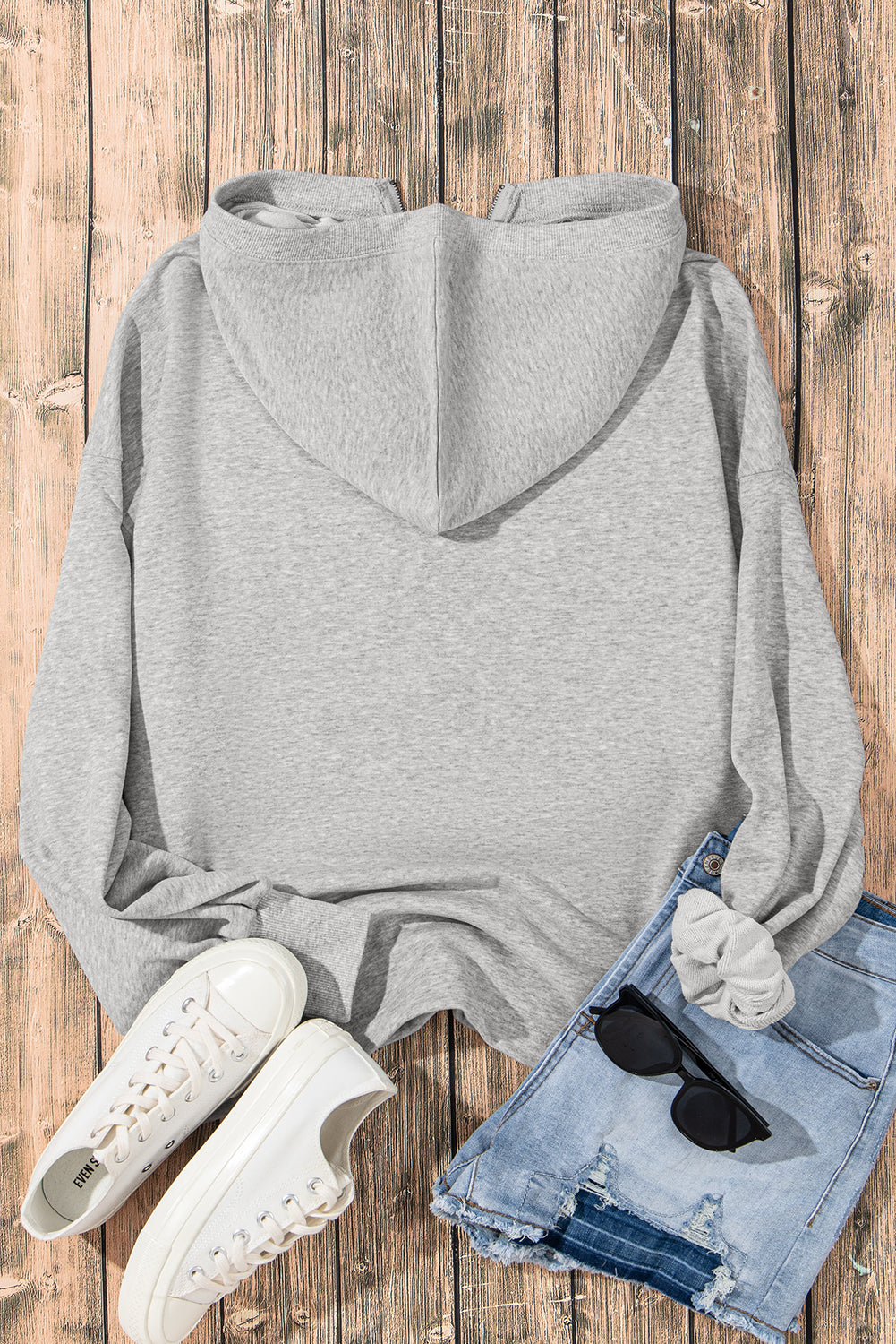 Parchment Solid Kangaroo Pocket Half Zipper Oversized Hoodie