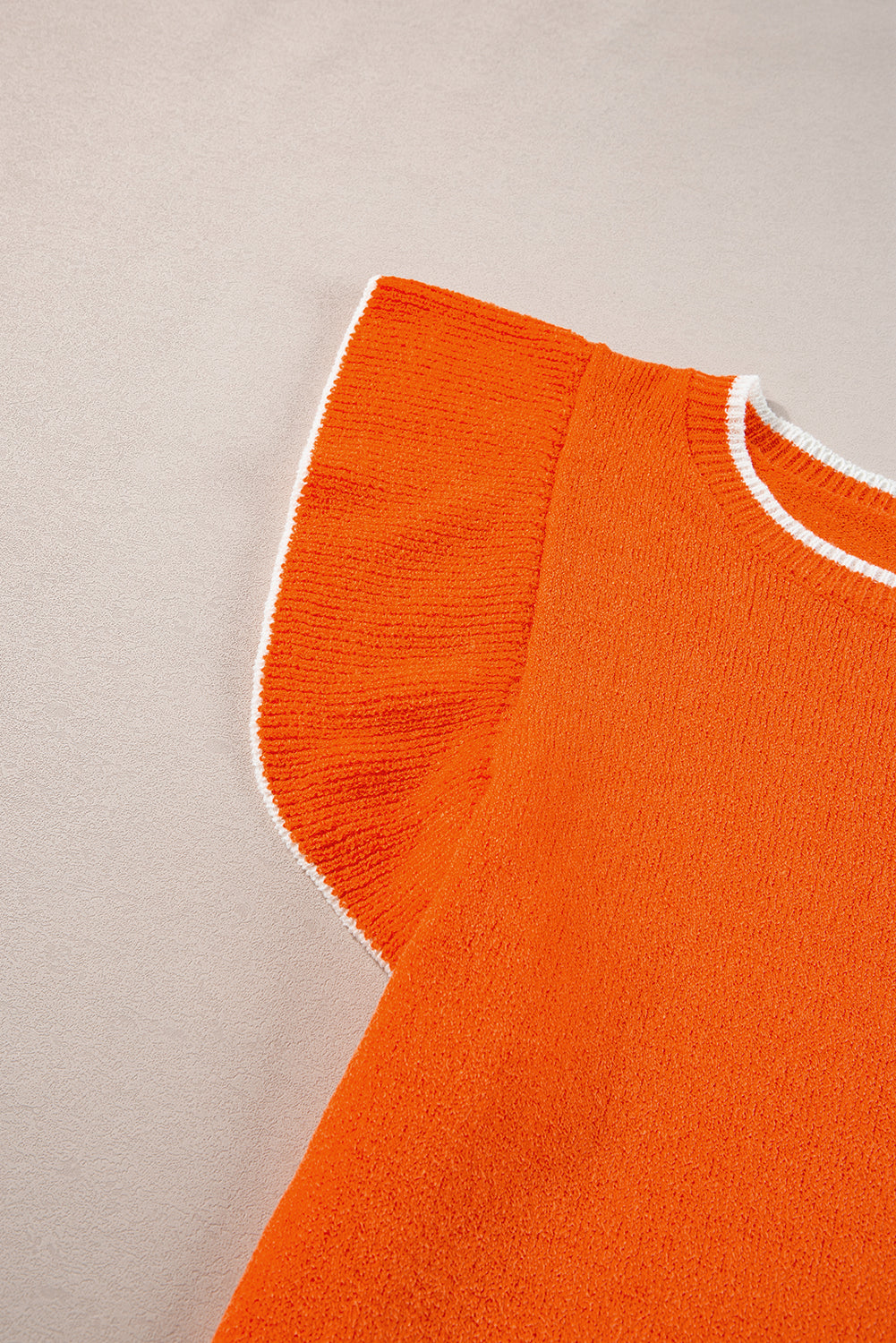 Russet Orange Contrast Trim Ruffle Sleeve Knitted Top