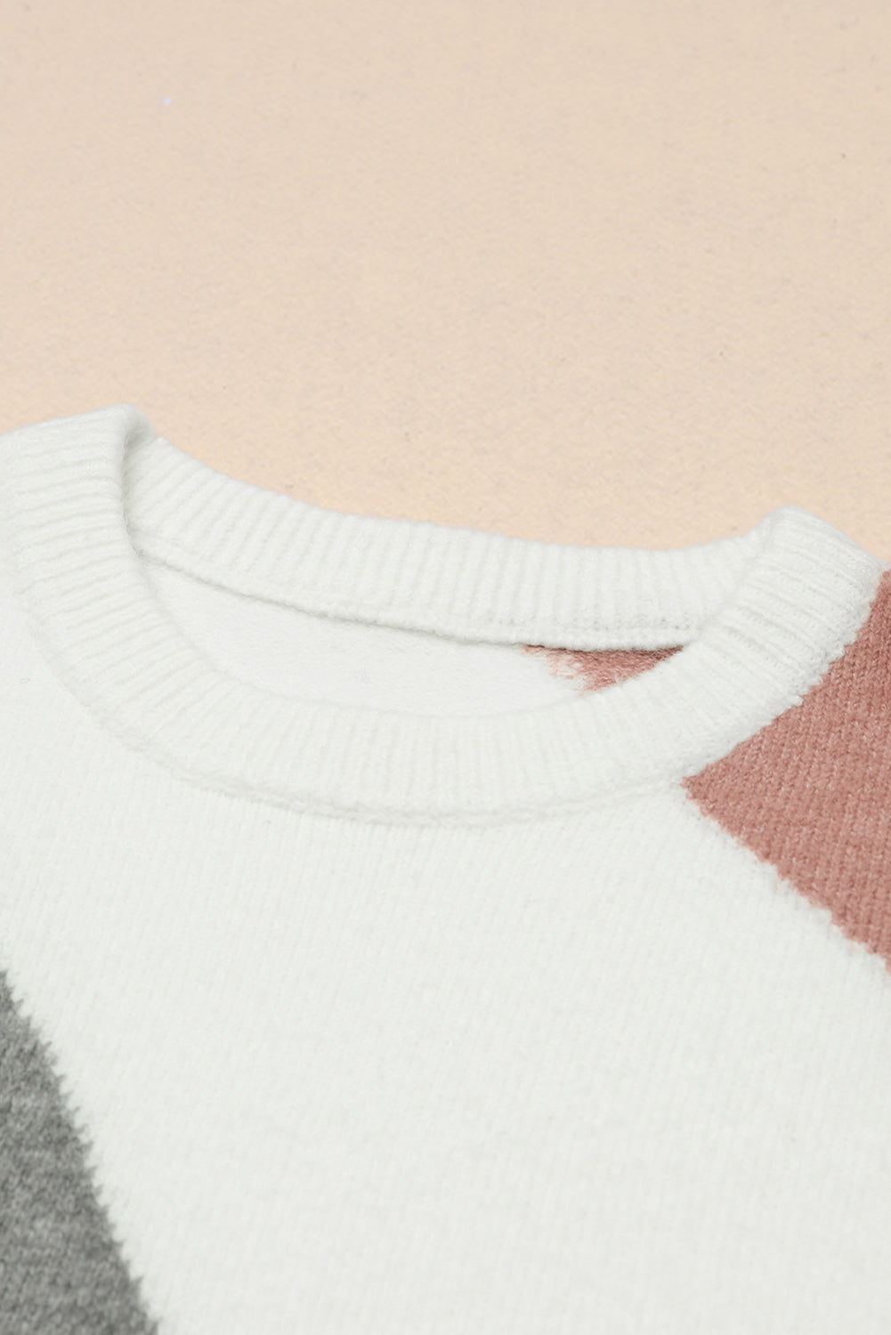 Multicolor Colorblock Ribbed Trim Round Neck Sweater