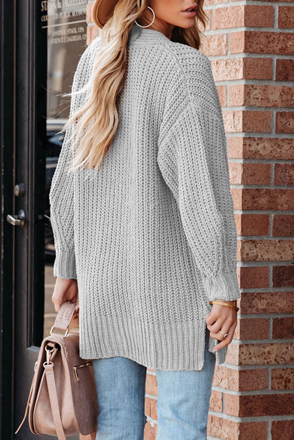 Khaki Buttoned Front Drop Shoulder Knitted Cardigan