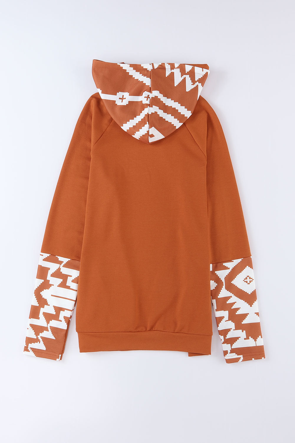 Pink Aztec Print Patchwork Thumb Hole Hoodie
