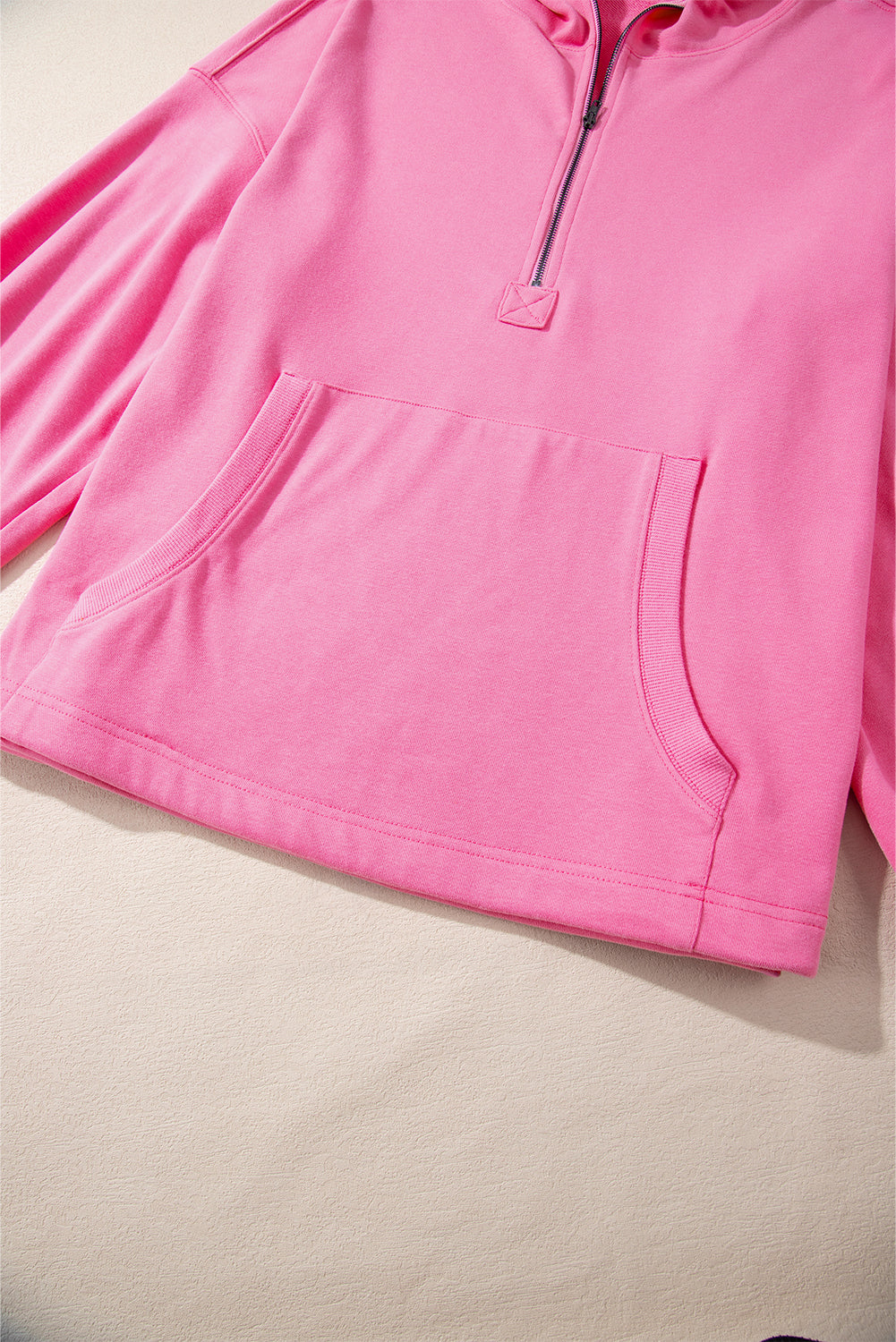 Parchment Solid Kangaroo Pocket Half Zipper Oversized Hoodie