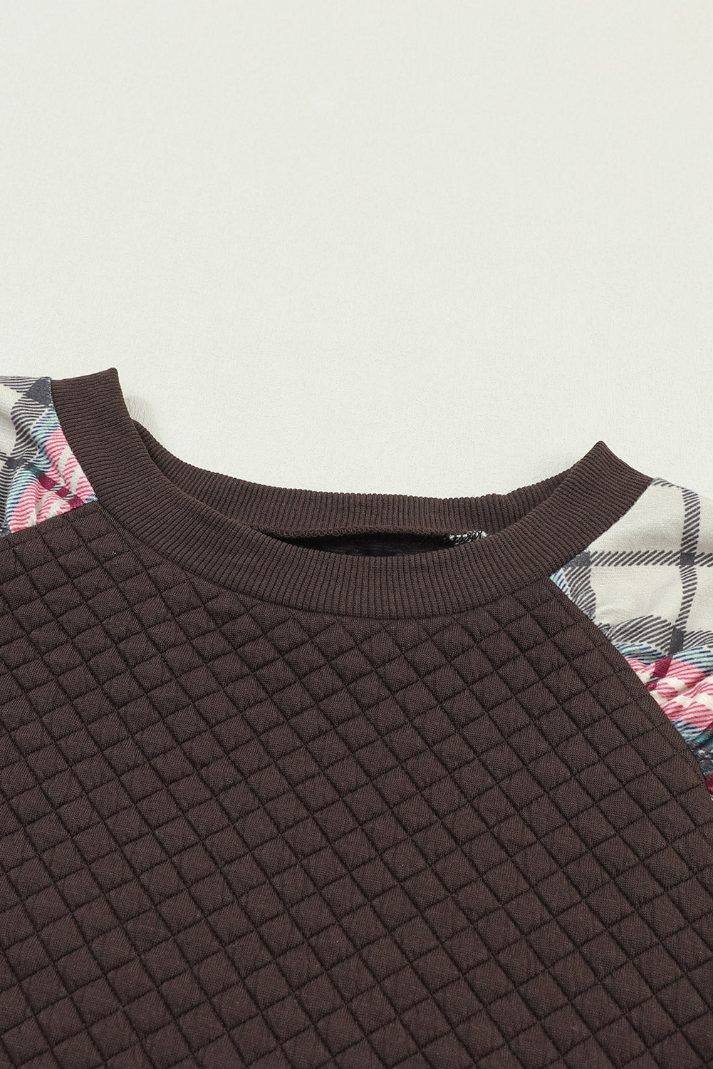 Apricot Plaid Raglan Sleeve Sweatshirt