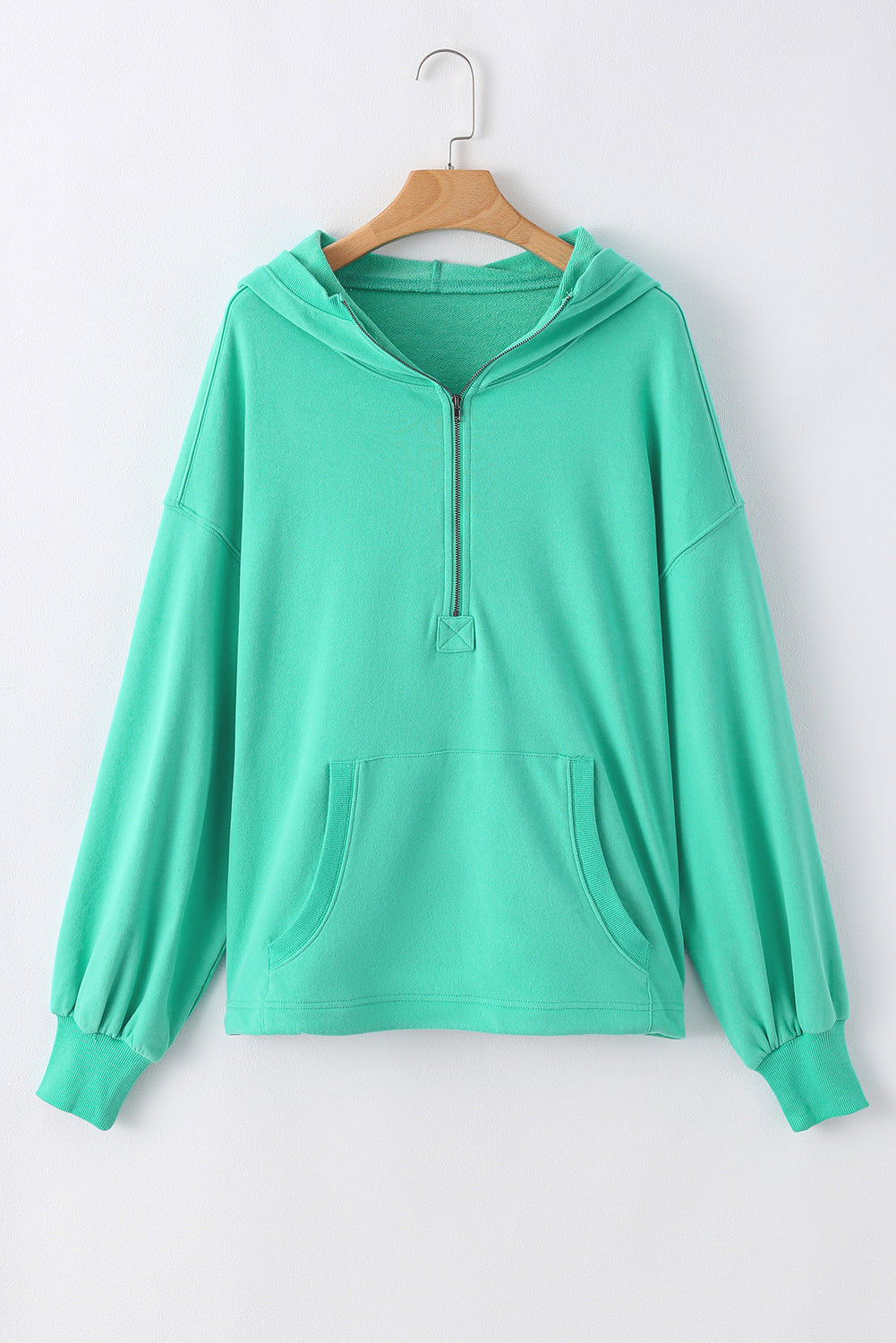 Parchment Solid Kangaroo Pocket Half Zipper Oversized Hoodie