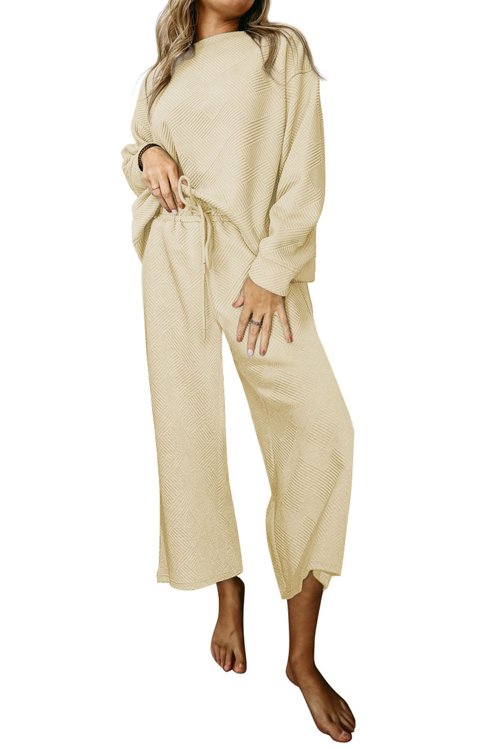 Gray Ultra Loose Textured 2pcs Slouchy Outfit