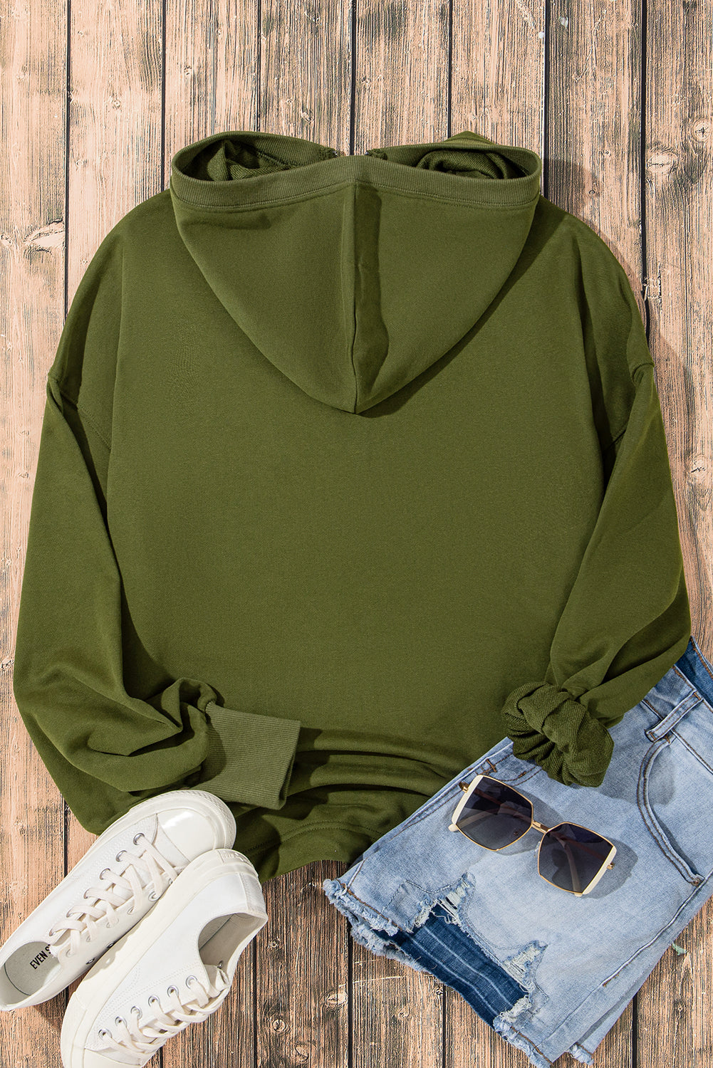 Parchment Solid Kangaroo Pocket Half Zipper Oversized Hoodie