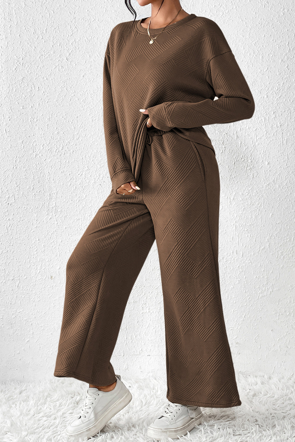 Gray Ultra Loose Textured 2pcs Slouchy Outfit
