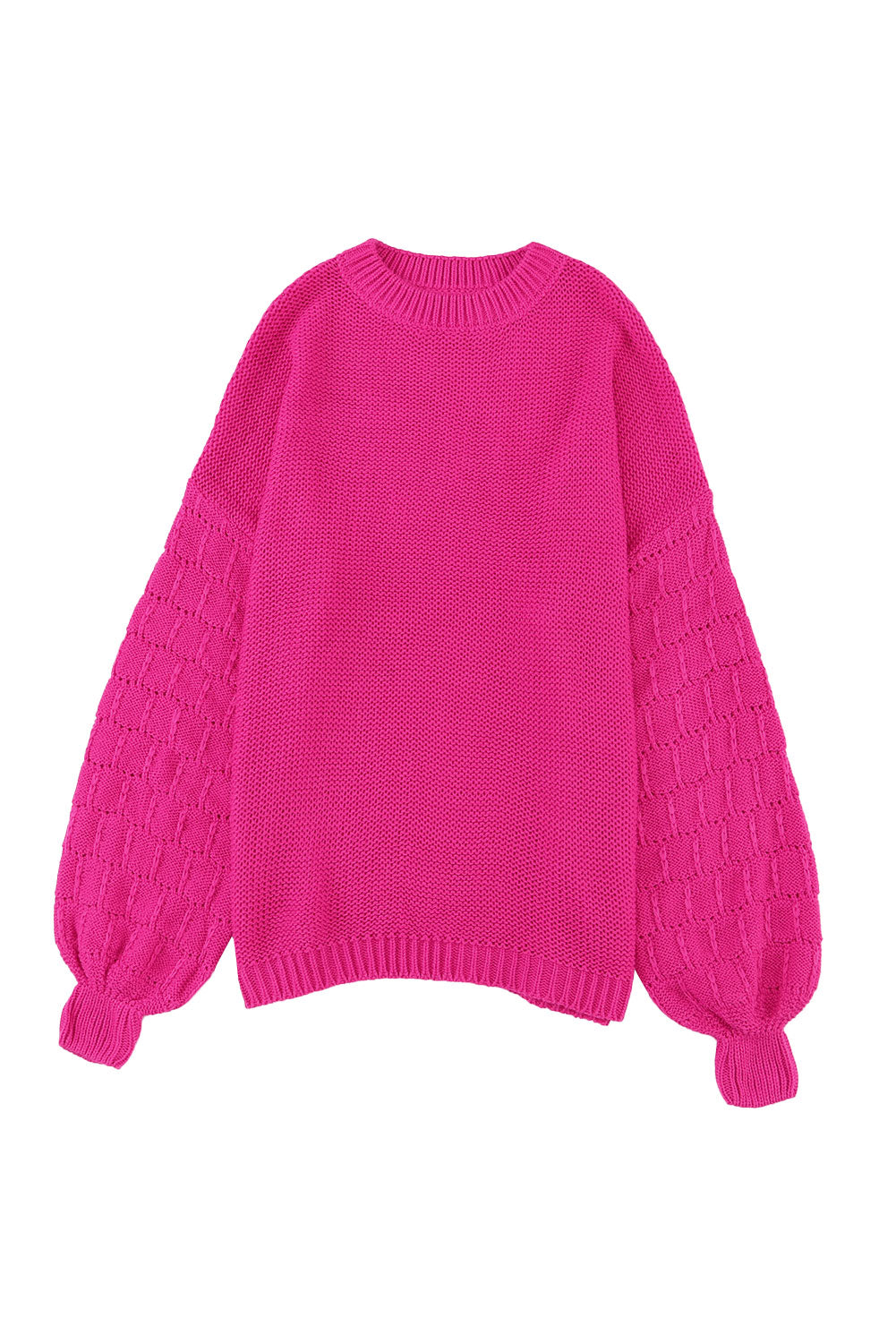 Khaki Hollowed Bubble Sleeve Knit Sweater