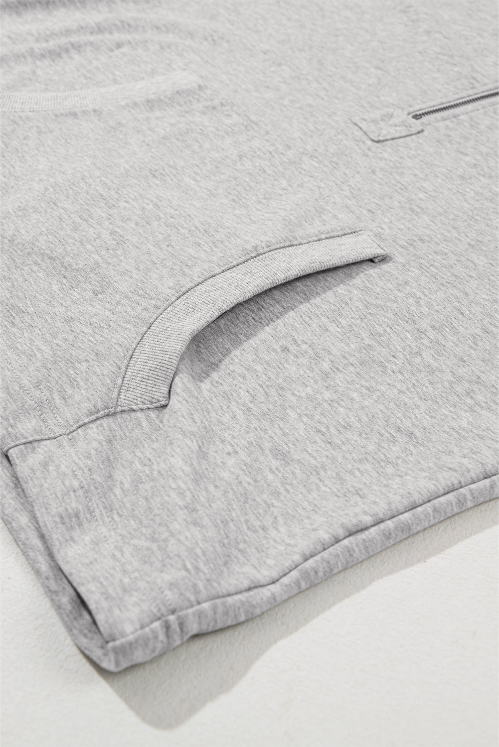 Parchment Solid Kangaroo Pocket Half Zipper Oversized Hoodie