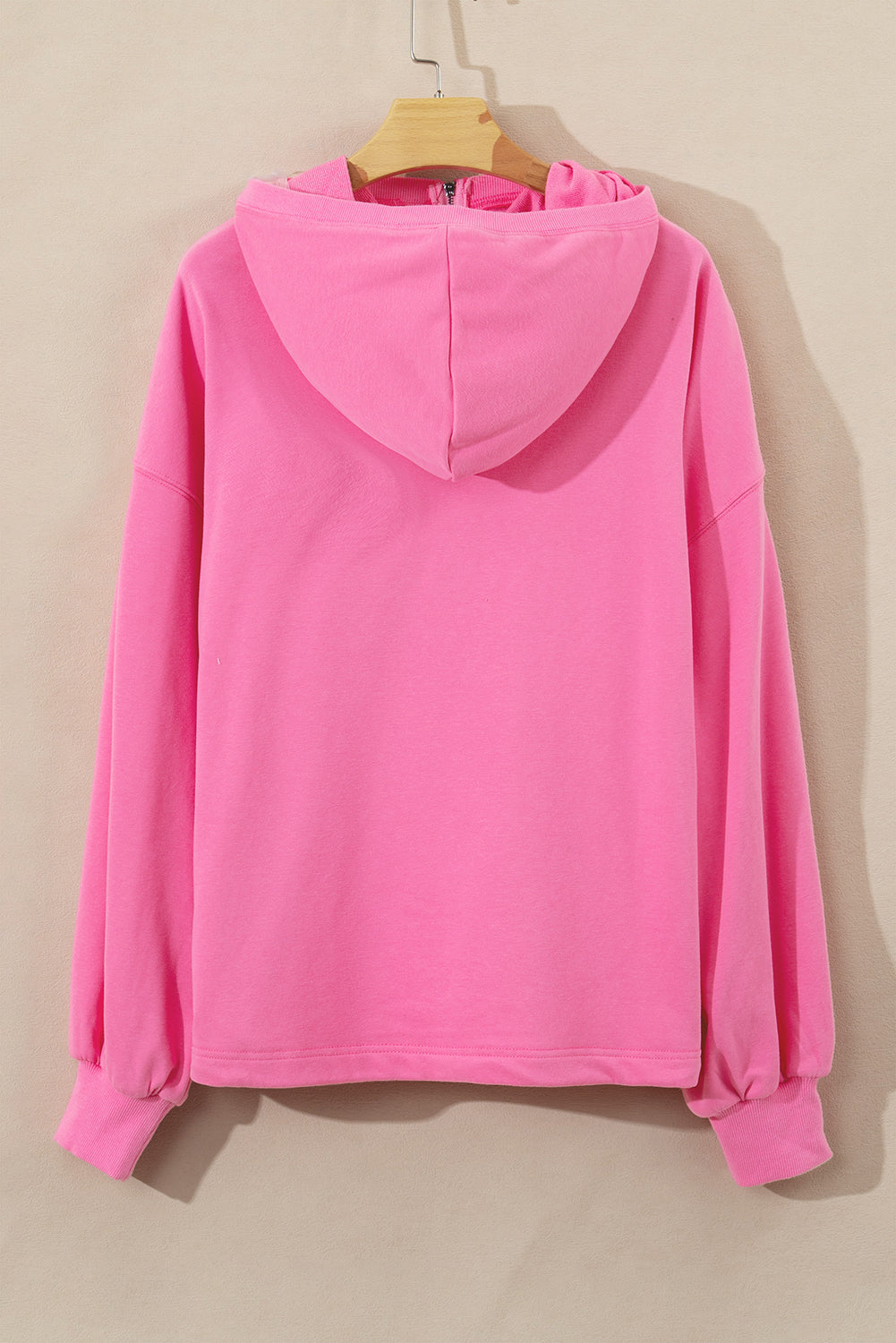 Parchment Solid Kangaroo Pocket Half Zipper Oversized Hoodie