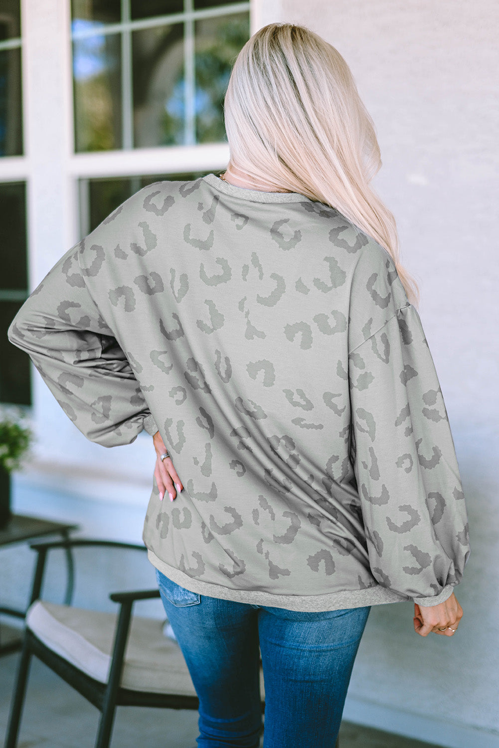 Leopard Animal Print Drop Shoulder Loose Sleeve Casual Top