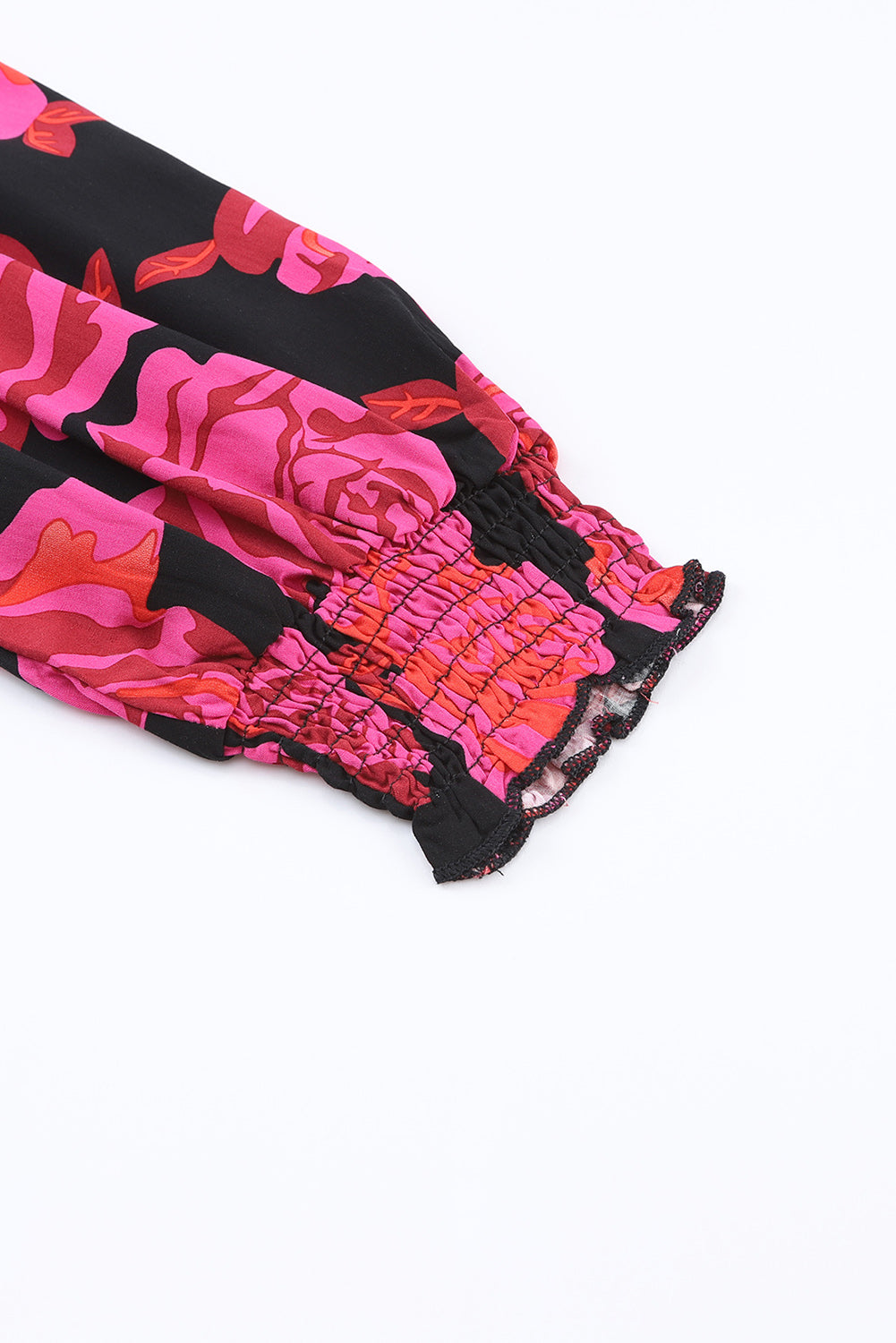 Rose Floral Shirred Cuffs Long Sleeve Shirt
