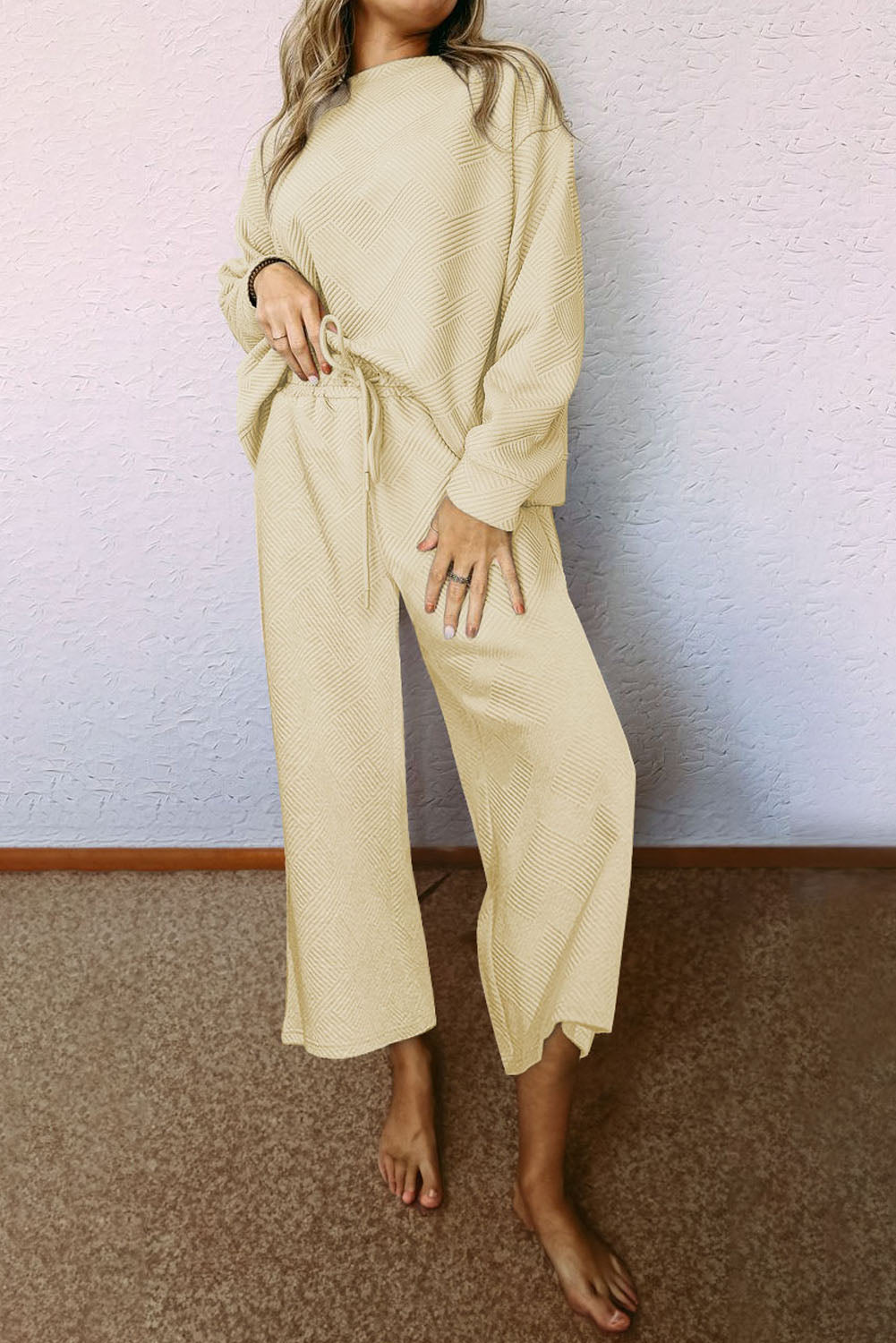 Gray Ultra Loose Textured 2pcs Slouchy Outfit