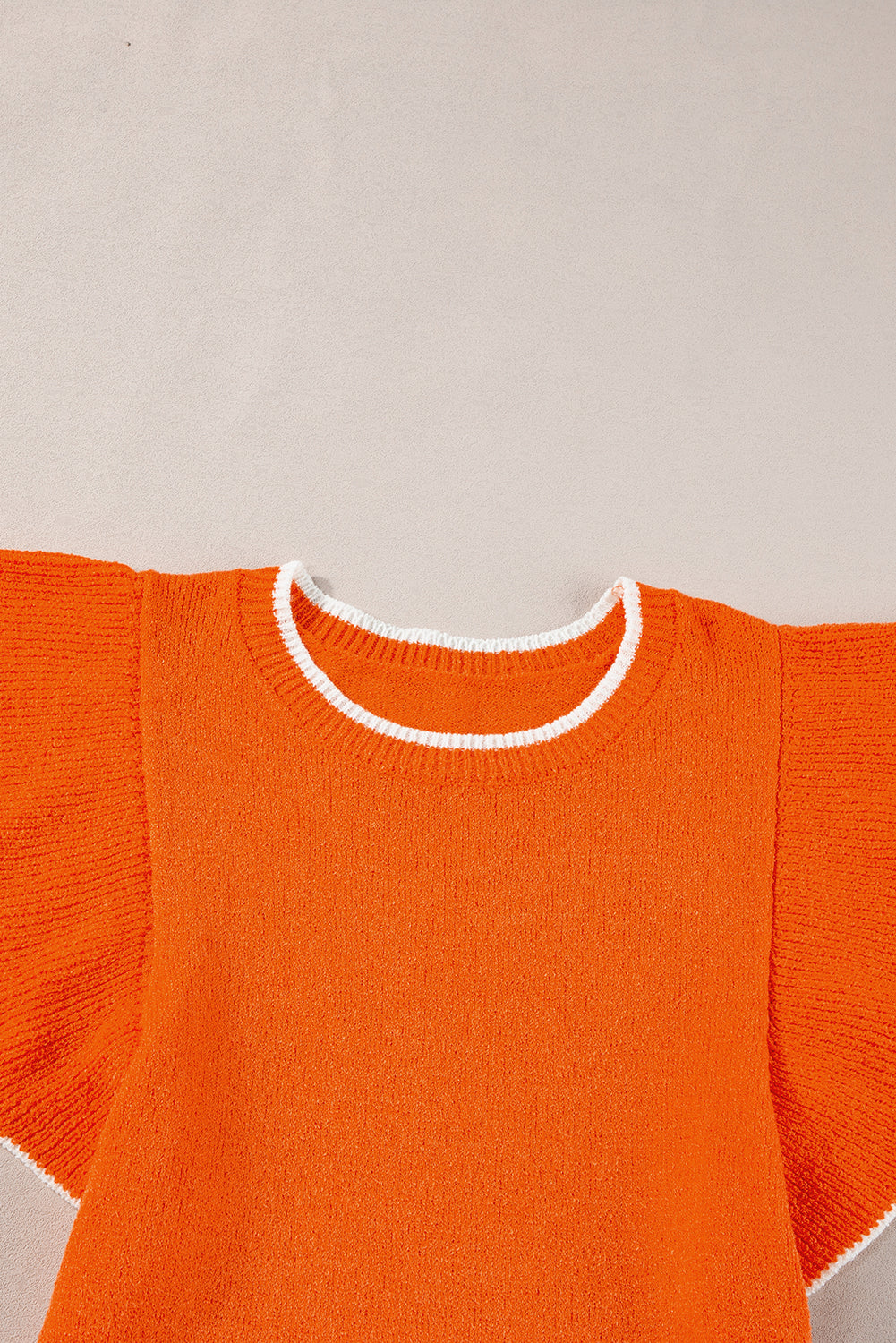 Russet Orange Contrast Trim Ruffle Sleeve Knitted Top
