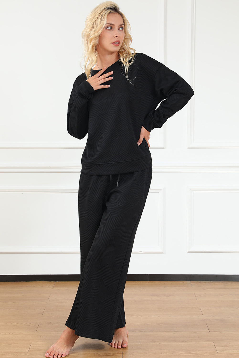 Gray Ultra Loose Textured 2pcs Slouchy Outfit