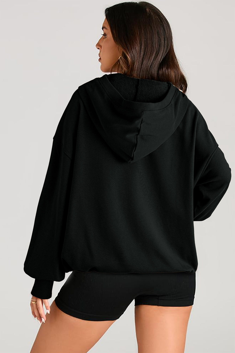 Parchment Solid Kangaroo Pocket Half Zipper Oversized Hoodie