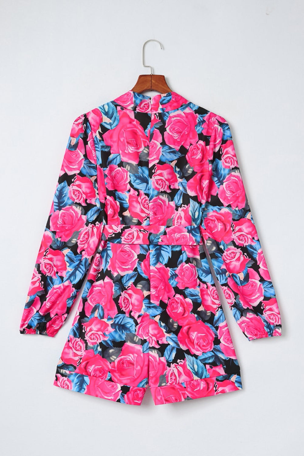 Rose Deep V Neck Long Sleeve Floral Romper