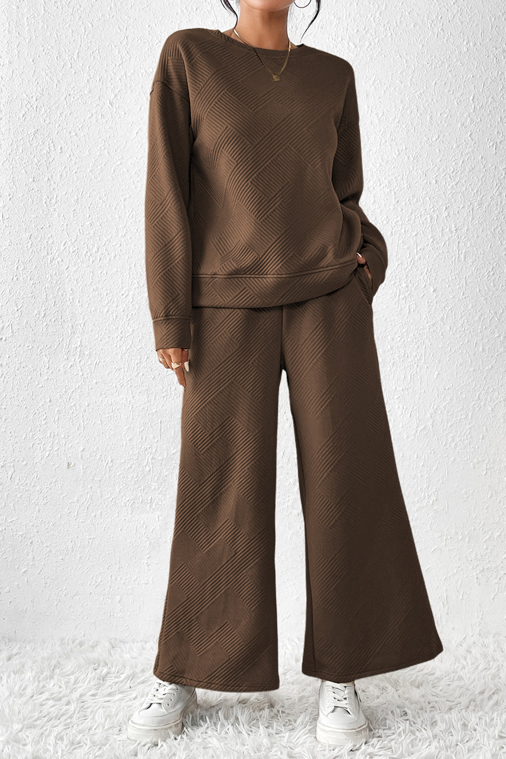 Gray Ultra Loose Textured 2pcs Slouchy Outfit