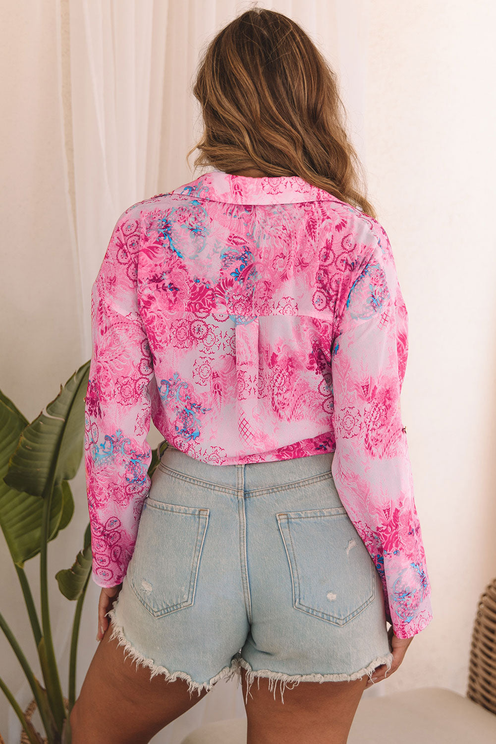 Floral Flutter Sleeve Lace-Up Blouse