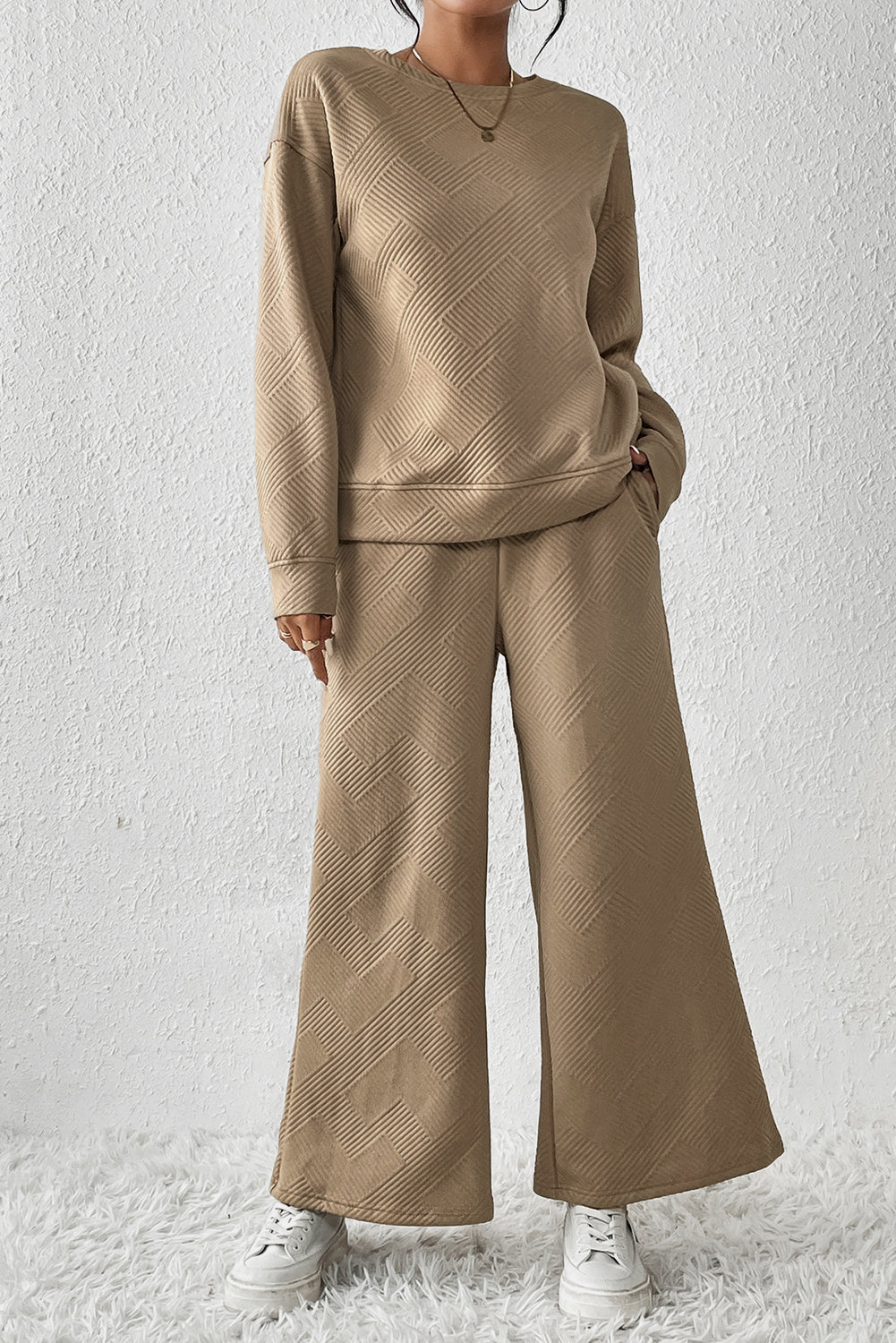 Gray Ultra Loose Textured 2pcs Slouchy Outfit