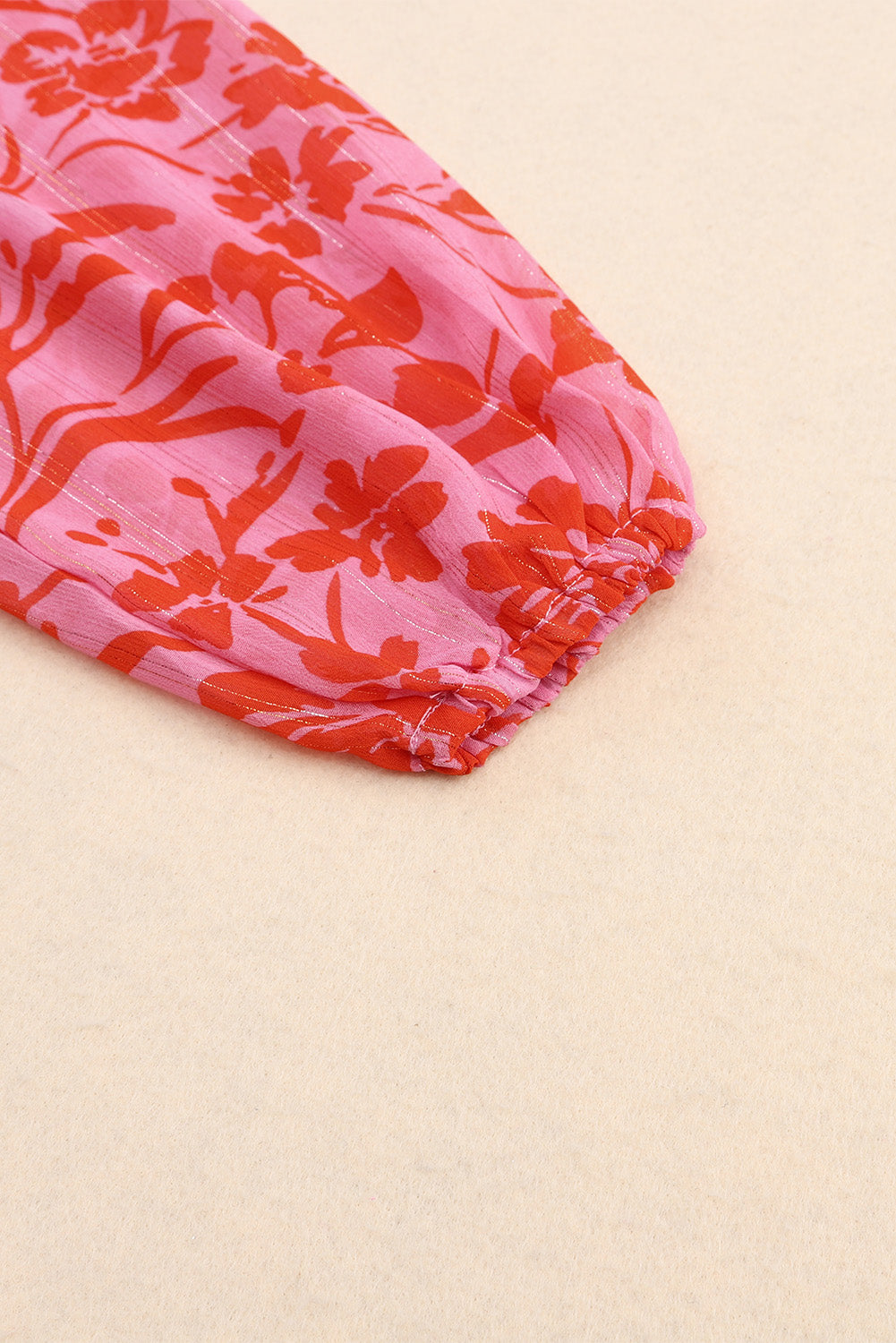 Red Floral Ruffle Layered Puff Sleeve Surplice Dress