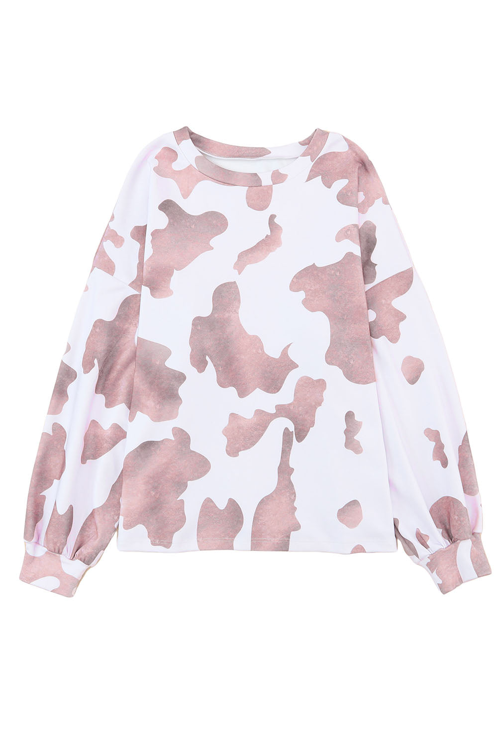 Brown Cow Spots Print Drop Shoulder Puff Sleeve Sweatshirt