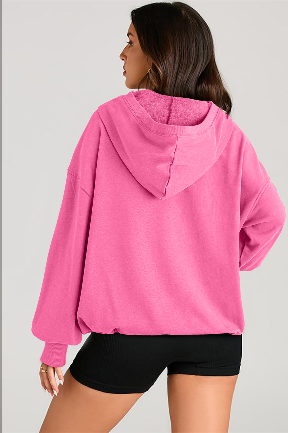 Parchment Solid Kangaroo Pocket Half Zipper Oversized Hoodie