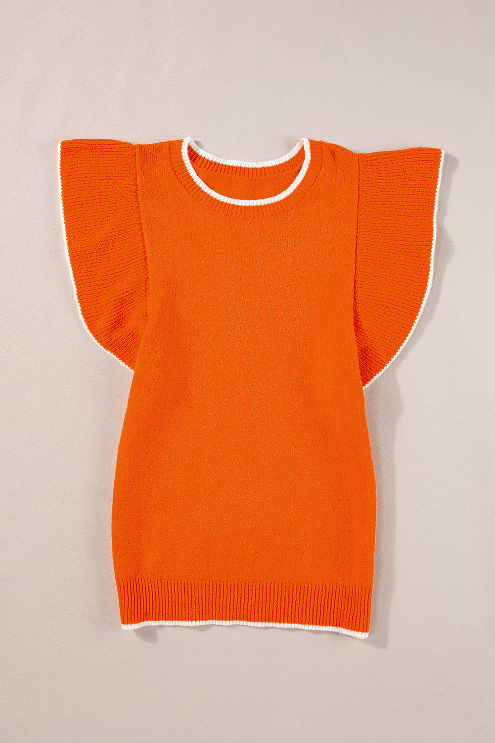 Russet Orange Contrast Trim Ruffle Sleeve Knitted Top