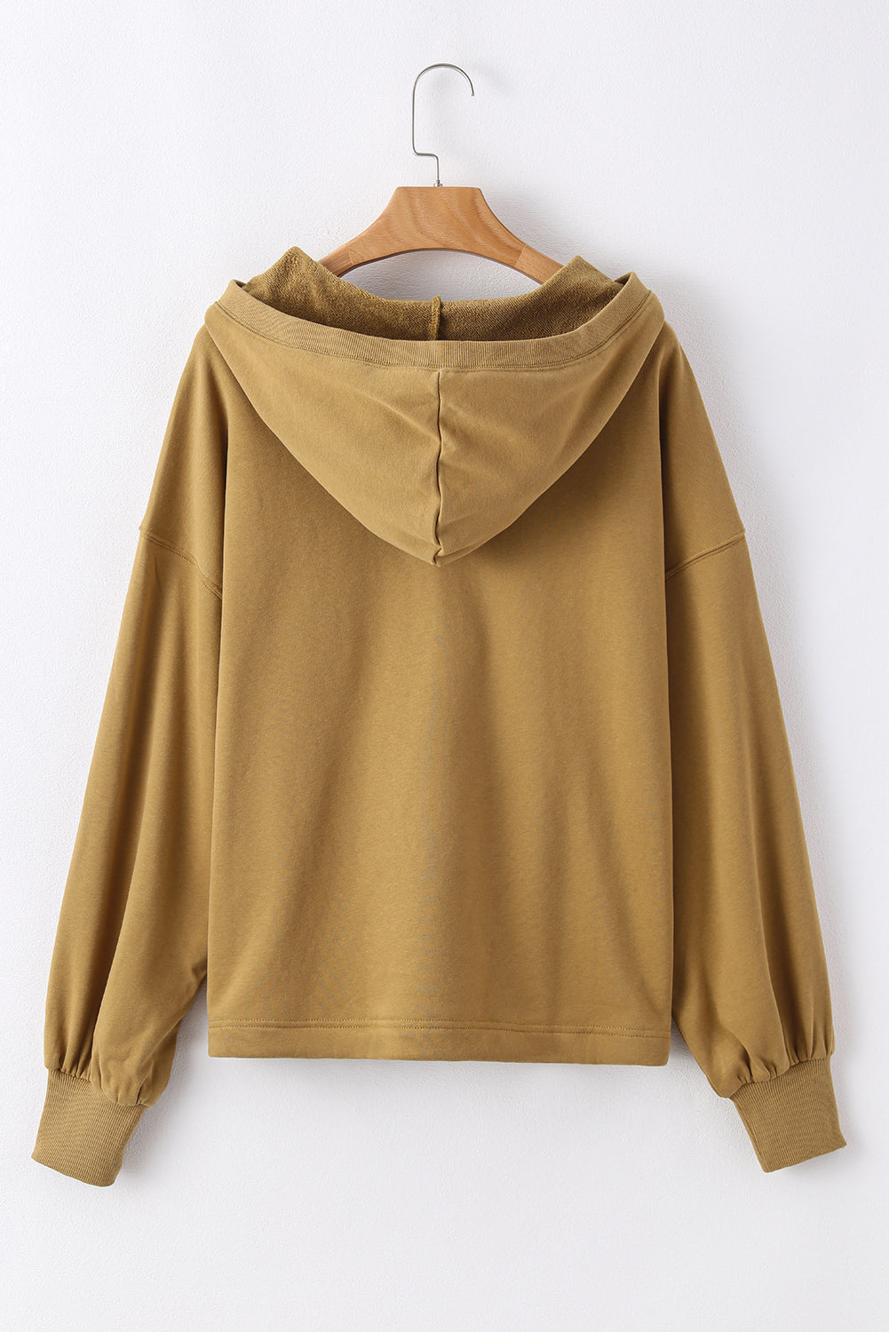 Parchment Solid Kangaroo Pocket Half Zipper Oversized Hoodie