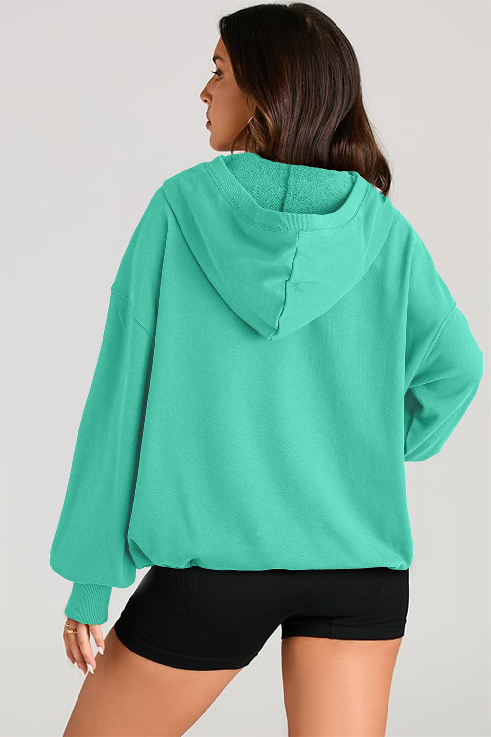 Parchment Solid Kangaroo Pocket Half Zipper Oversized Hoodie