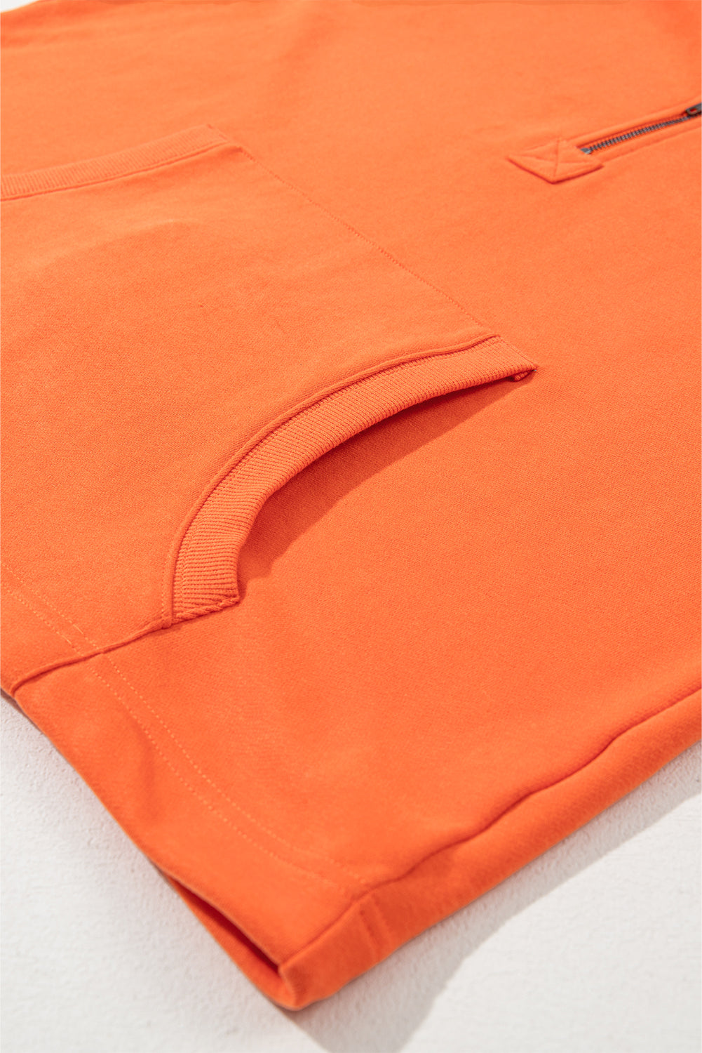 Parchment Solid Kangaroo Pocket Half Zipper Oversized Hoodie