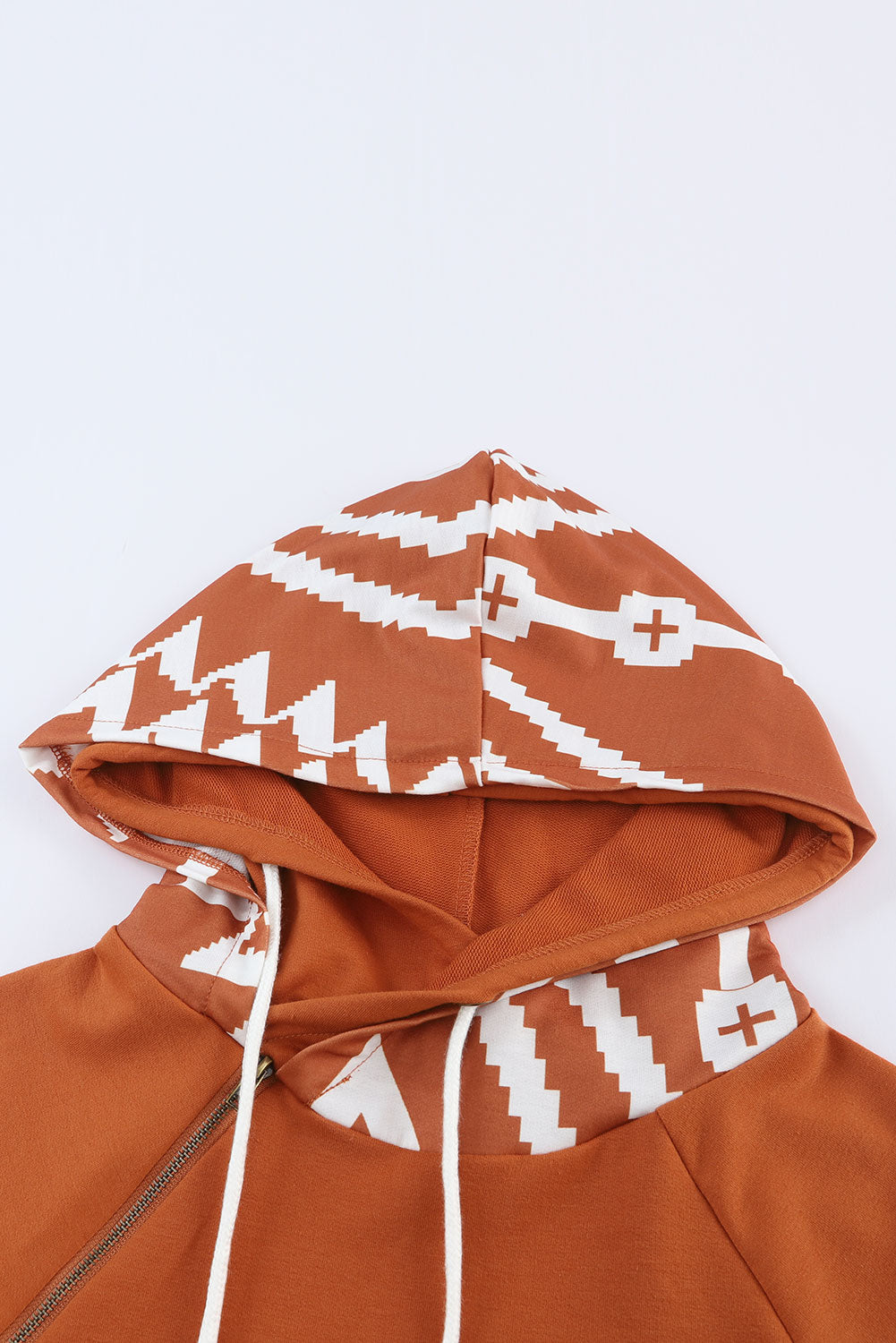 Pink Aztec Print Patchwork Thumb Hole Hoodie