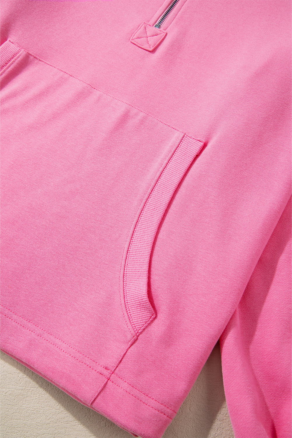 Parchment Solid Kangaroo Pocket Half Zipper Oversized Hoodie