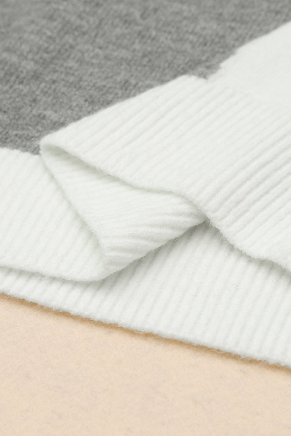 Multicolor Colorblock Ribbed Trim Round Neck Sweater