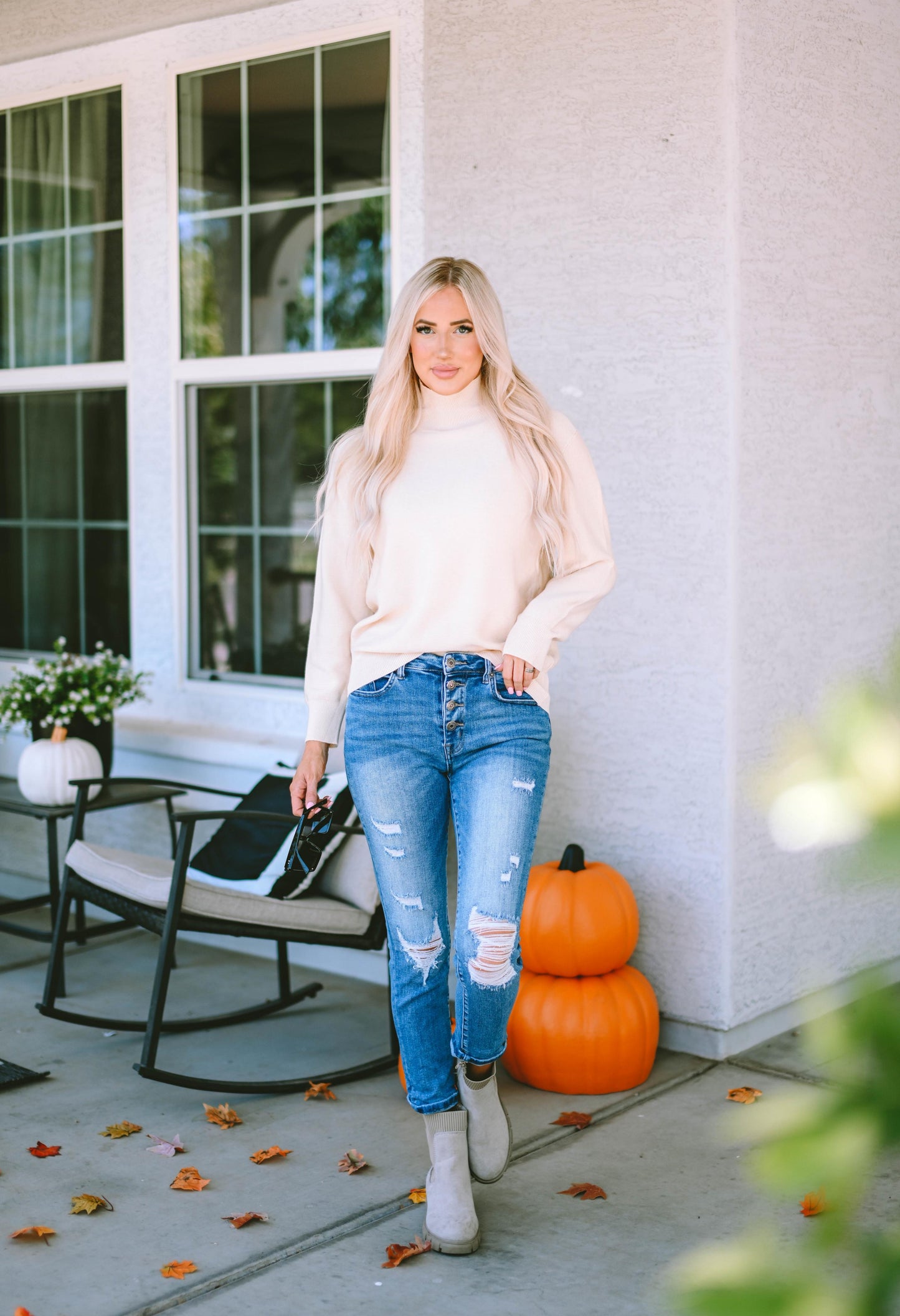 Khaki Ribbed Knit High Neck Long Sleeve Top