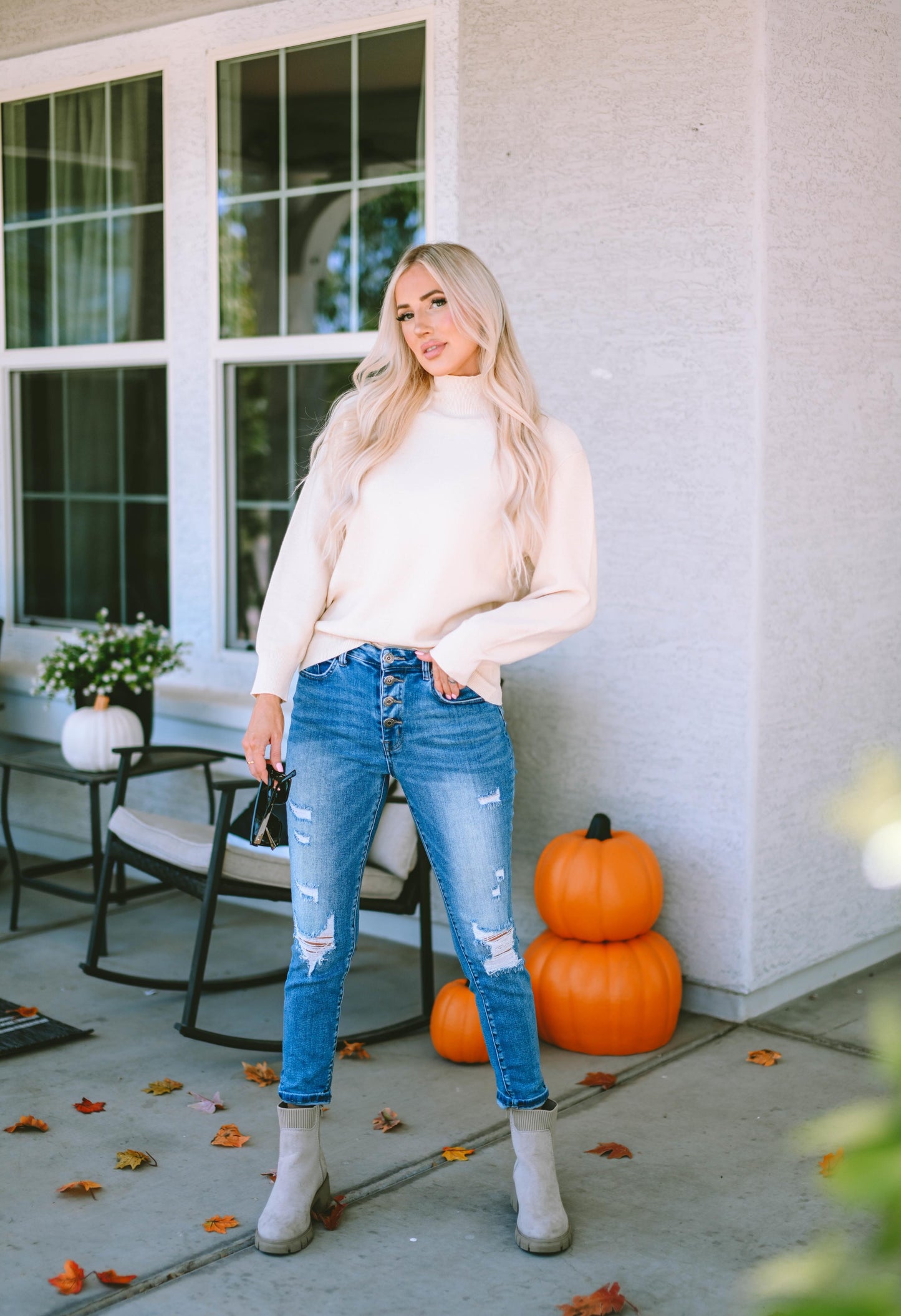 Khaki Ribbed Knit High Neck Long Sleeve Top