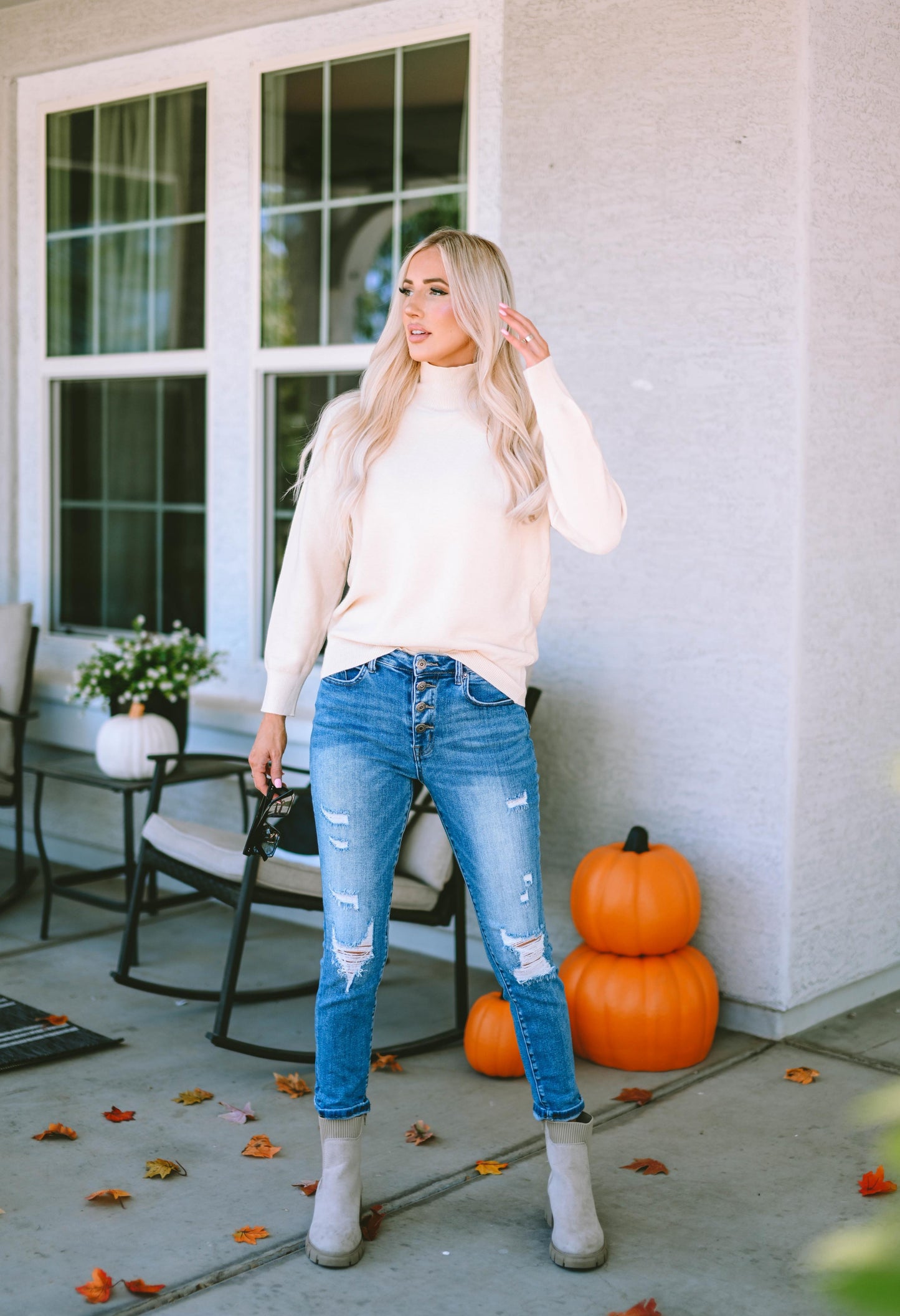 Khaki Ribbed Knit High Neck Long Sleeve Top
