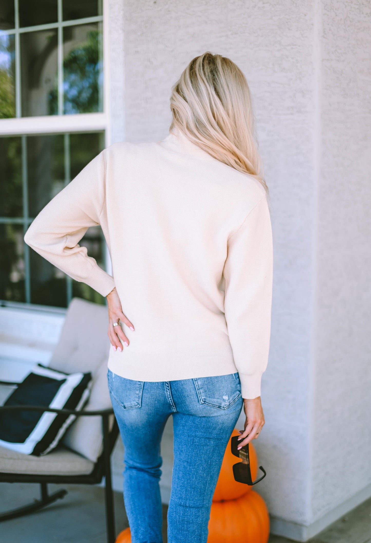 Khaki Ribbed Knit High Neck Long Sleeve Top