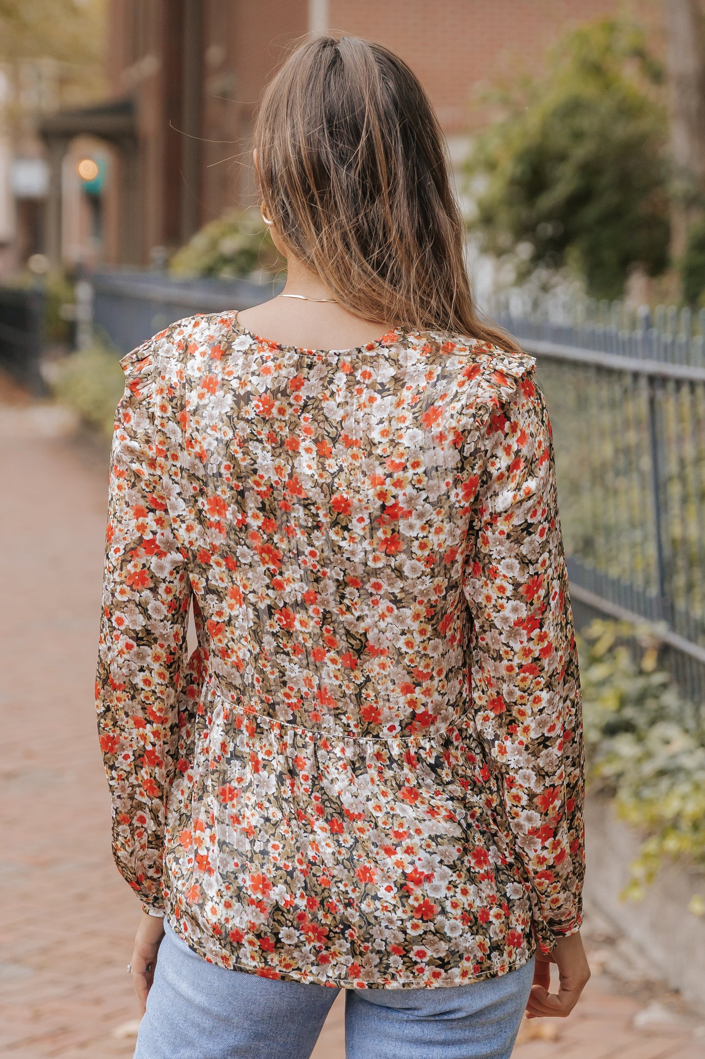 Khaki V Neck Ruffled Babydoll Floral Blouse